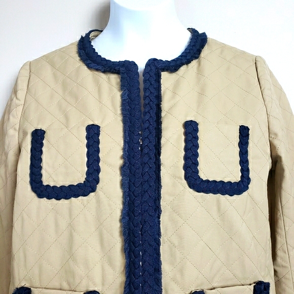J Crew Quilted Tan & Navy Size 00 Jacket Water Resistant0 - Picture 2 of 7